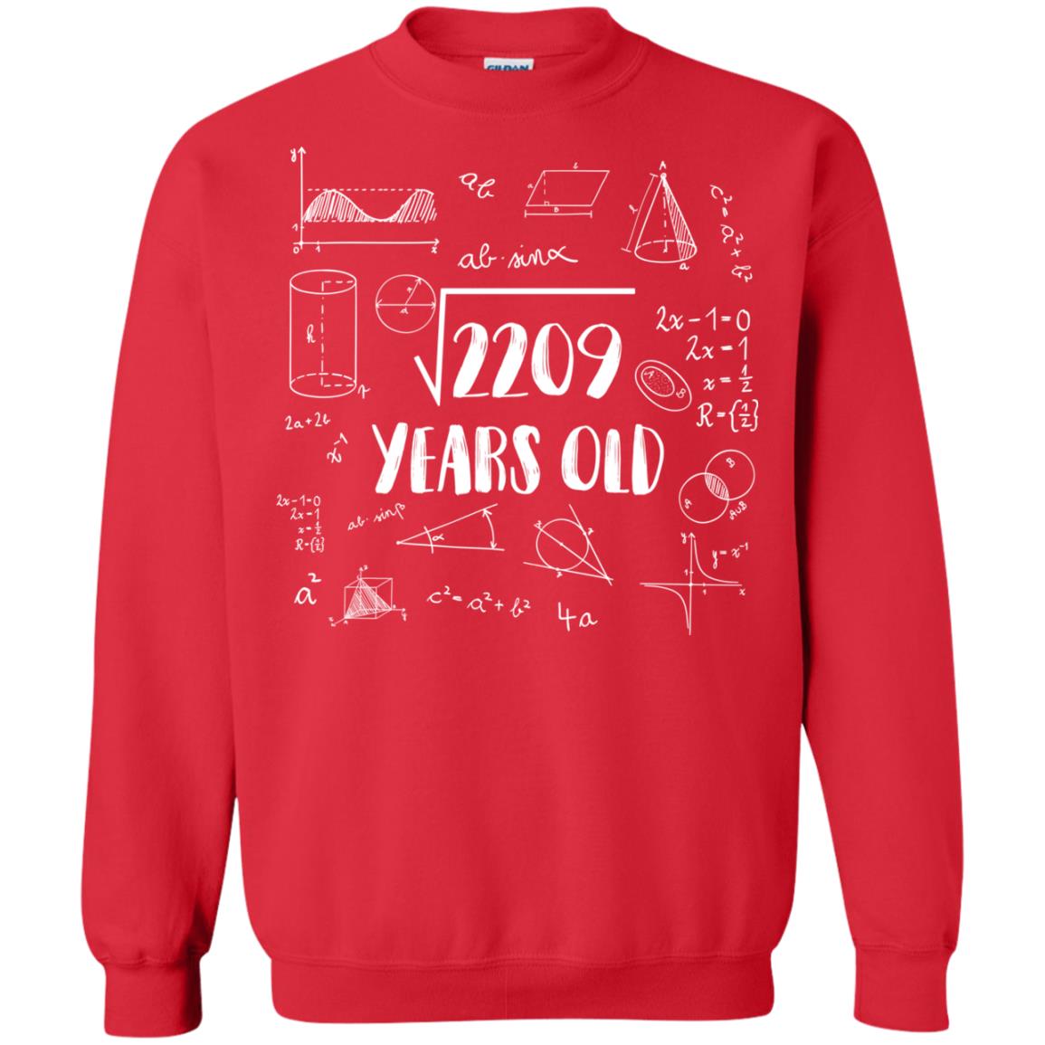Square Root Of 2209 47th Birthday 47 Years Old Math T-shirt Red
