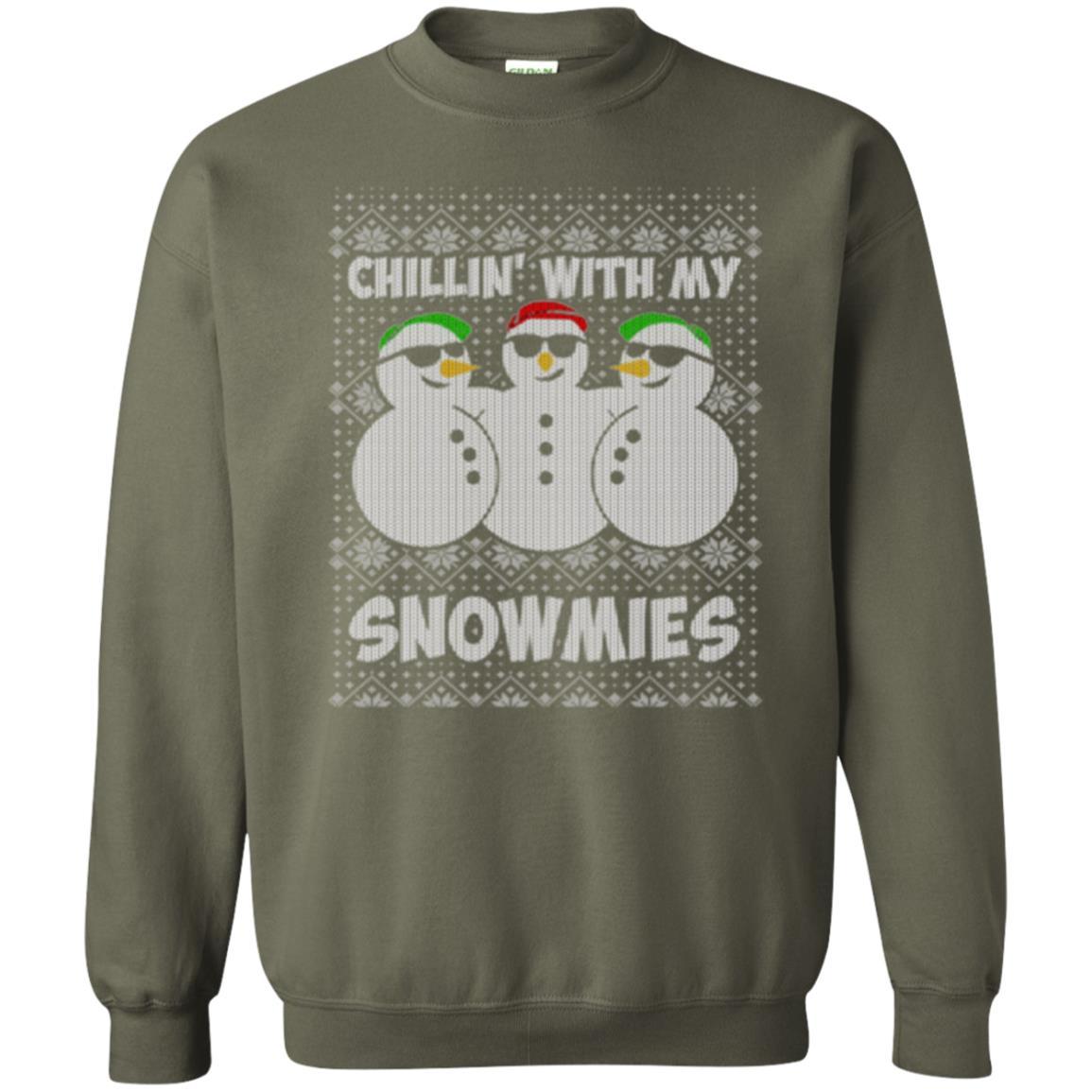 Christmas T-shirt Chillin With My Snowmies Military Green