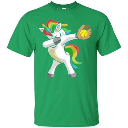 Dabbing Unicorn Softball T-shirt Funny Dabbing Irish Green