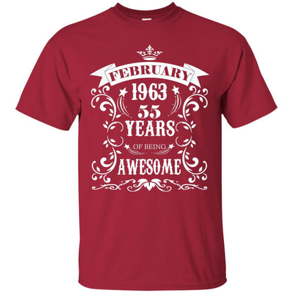 55th Birthday Shirt Awesome Born In February 1963 55 Years Of Being Awesome Cardinal