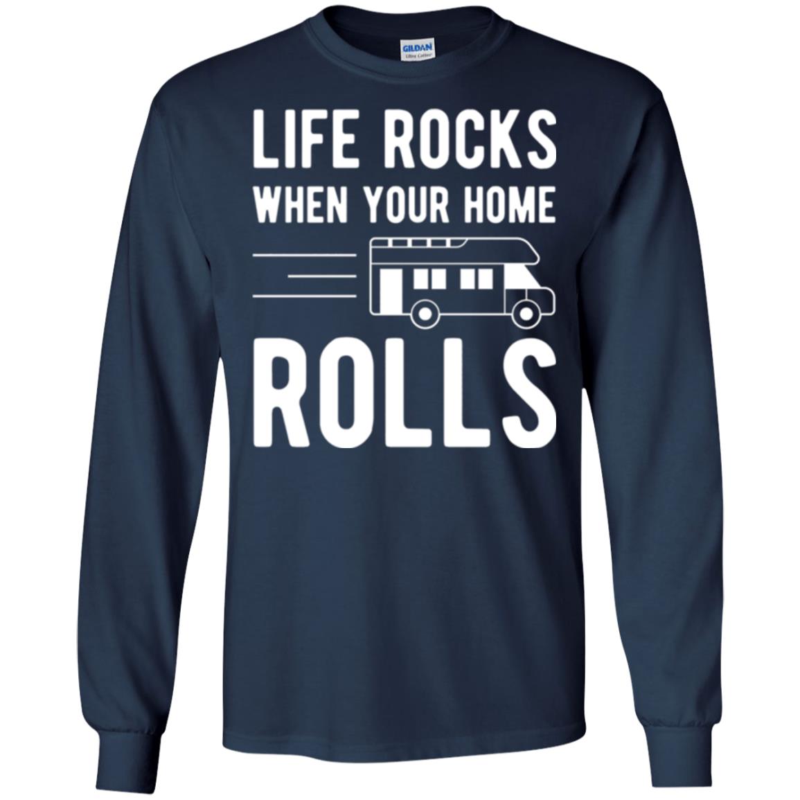 Camper Rv T-shirt Life Rocks When Your Home Roll Navy