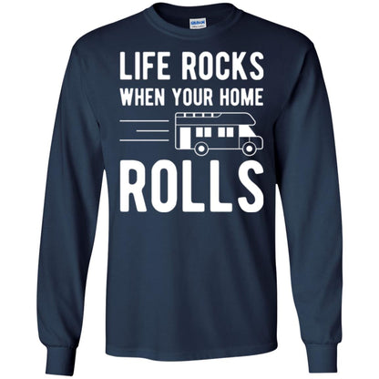 Camper Rv T-shirt Life Rocks When Your Home Roll Navy