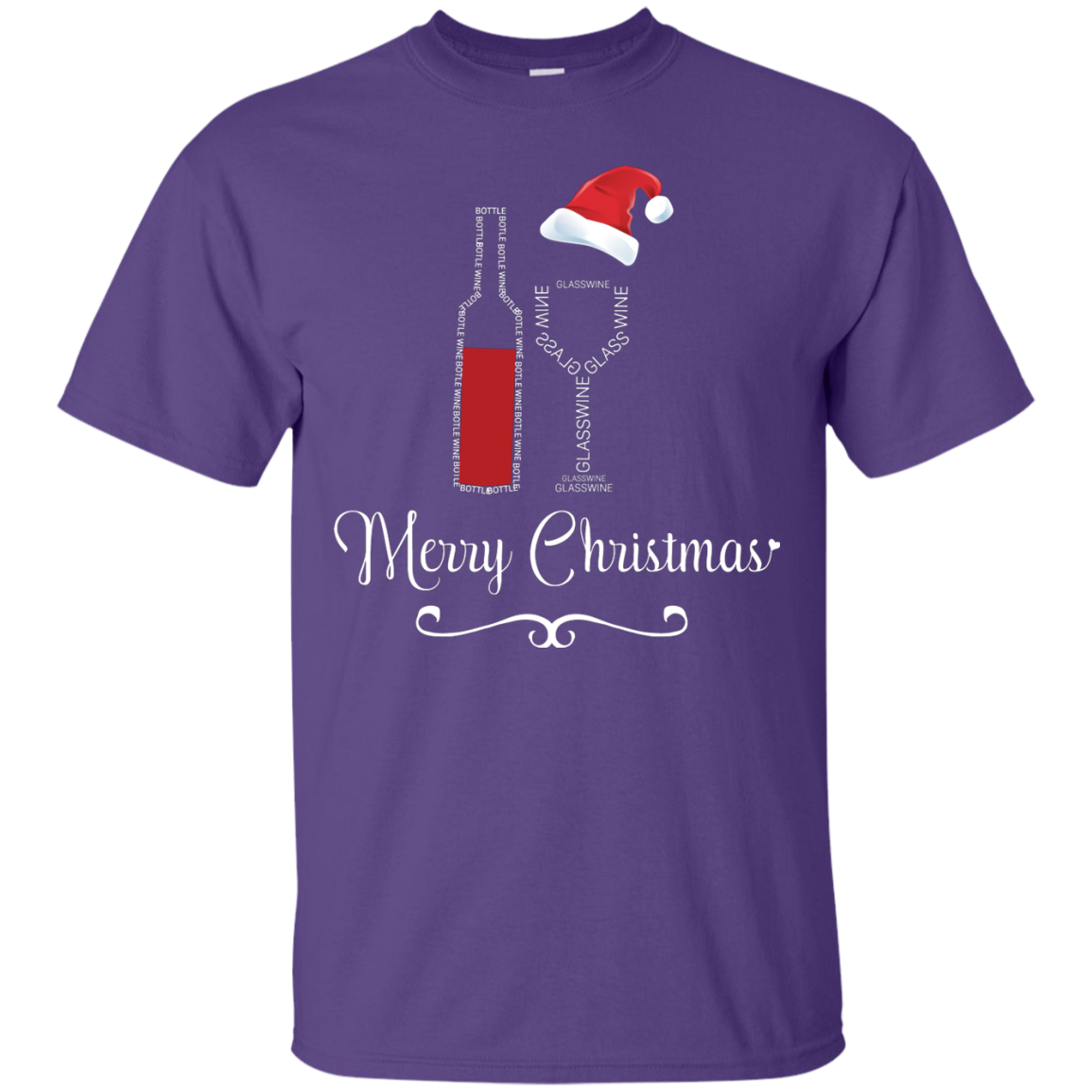 Christmas T-shirt Merry Christmas With Wine Botle And Glass Wine Purple