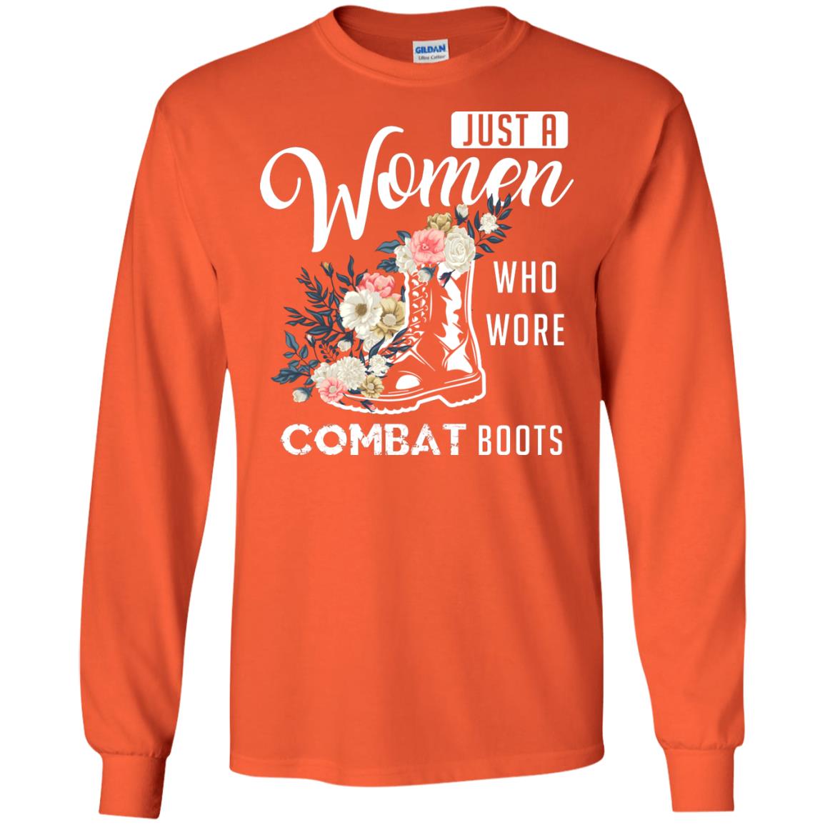 Just A Women Who Wore Combat Boots Female Veteran T-shirt Orange