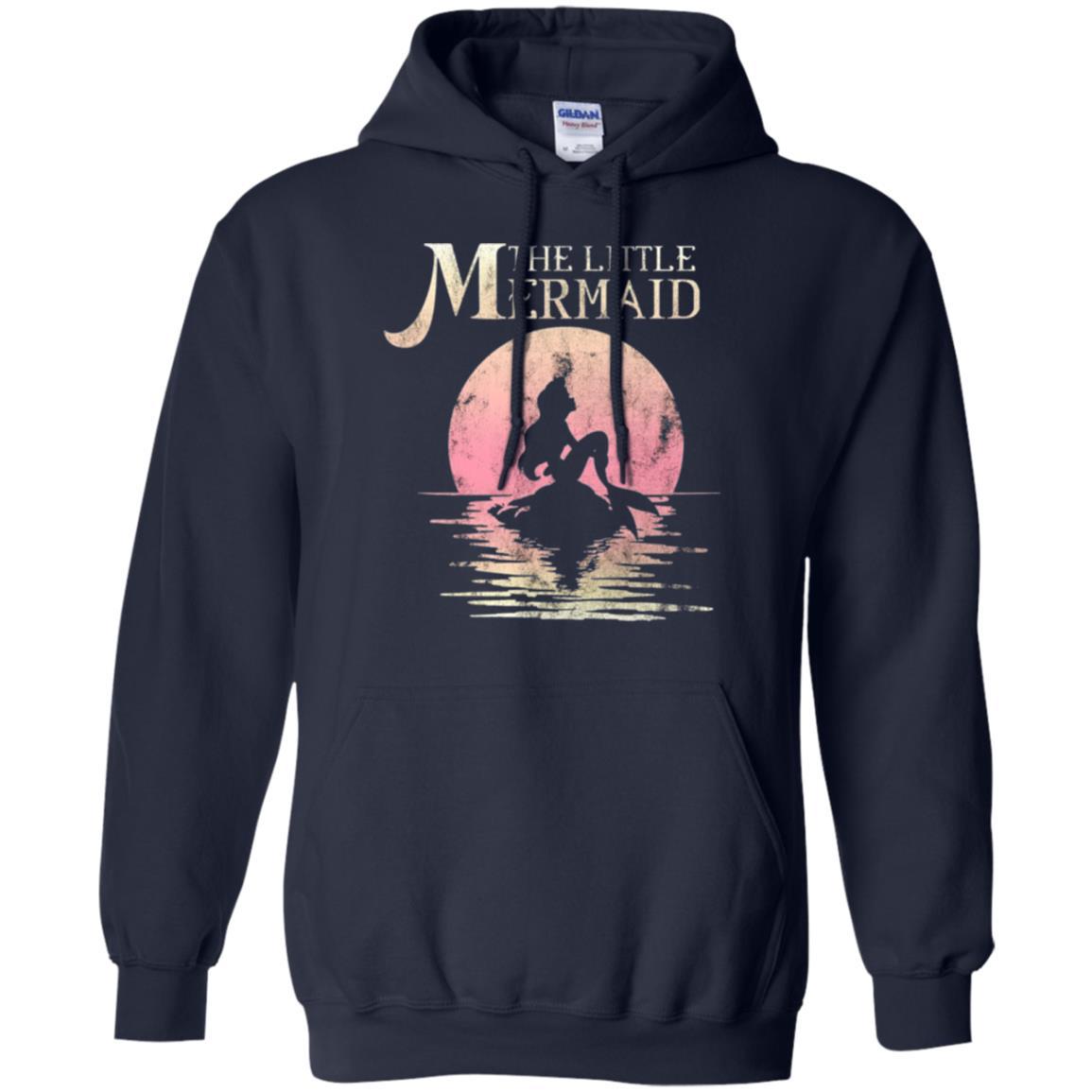 Cartoon T-shirt The Little Mermaid Ariel Rock Moon Silhouette Navy