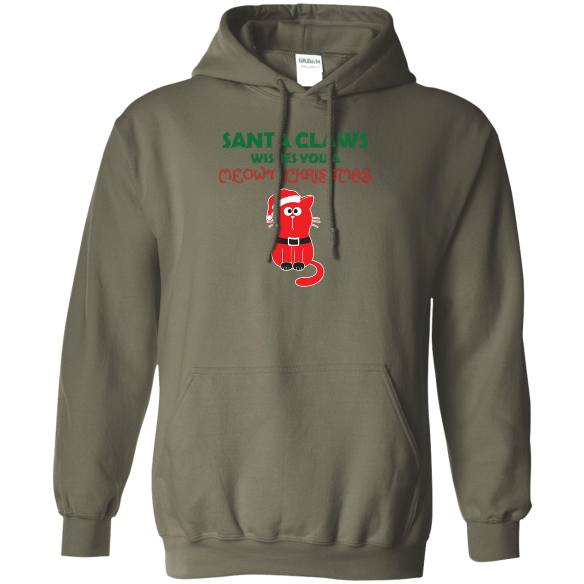 Christmas T-shirt Santa Claws Wishes You A Meowy Christmas Military Green
