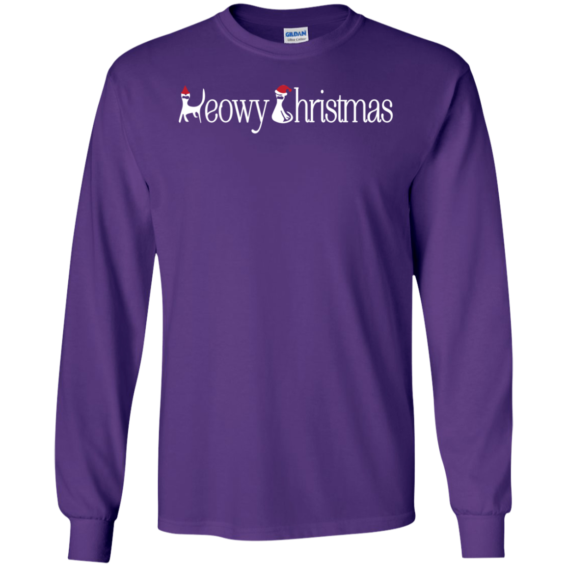 Christmas T-shirt Meowy Christmas Purple