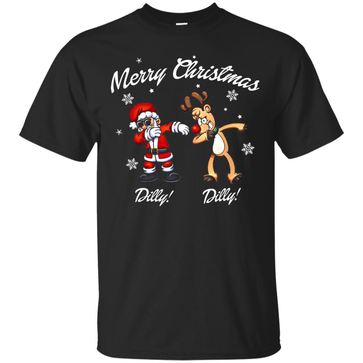 Christmas T-shirt Santa And Reindeer Dilly Dilly Black