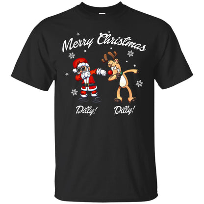 Christmas T-shirt Santa And Reindeer Dilly Dilly Black