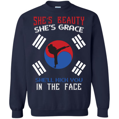 She’s Beauty She’s Grace She’ll Kick You In The Face Taekwondo T-shirt Navy