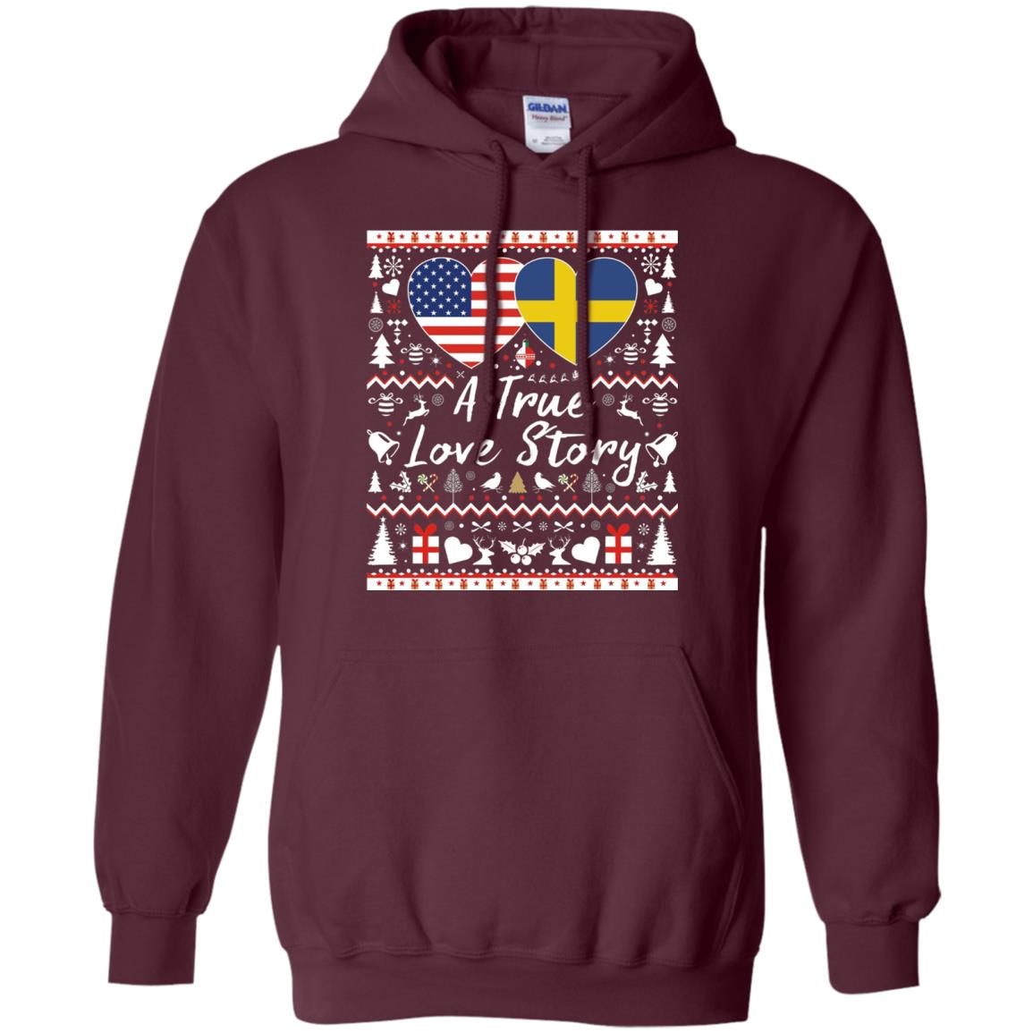 Christmas T-shirt American Swedish A True Love Story Maroon
