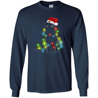 Christmas T-shirt Cat And Lights Navy