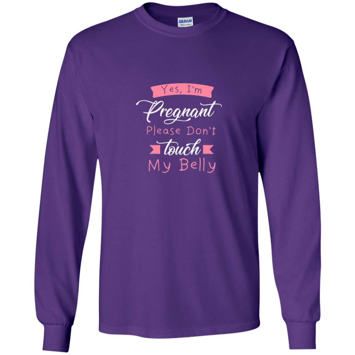Pregnancy T-shirt Yes I_m Pregnant Please Don_t Touch My Belly Purple