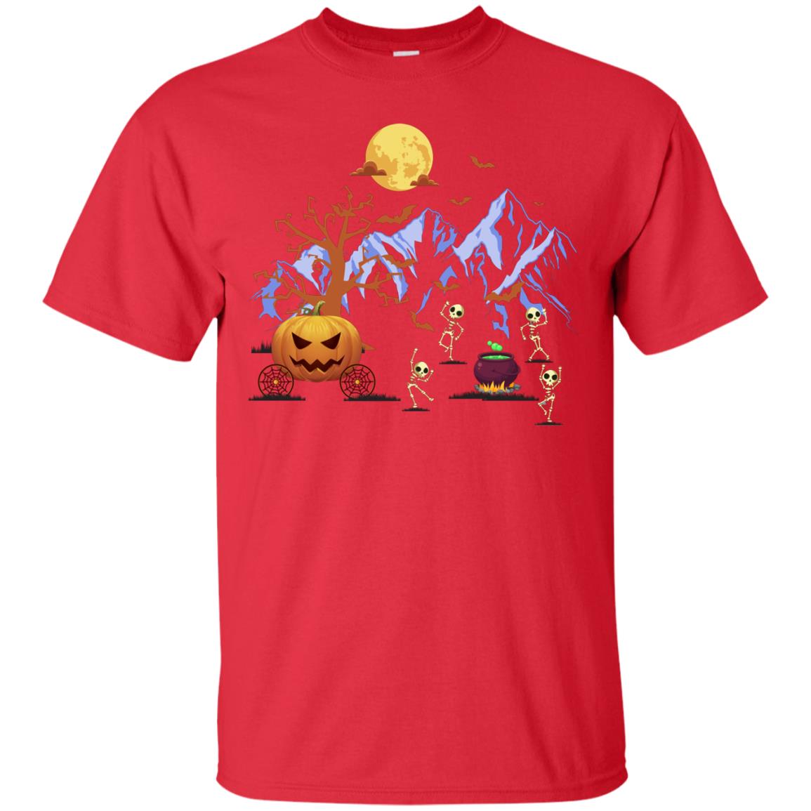 Dancing Skeleton With Pumpkin Funny Halloween Gift Shirt Red