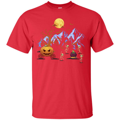 Dancing Skeleton With Pumpkin Funny Halloween Gift Shirt Red