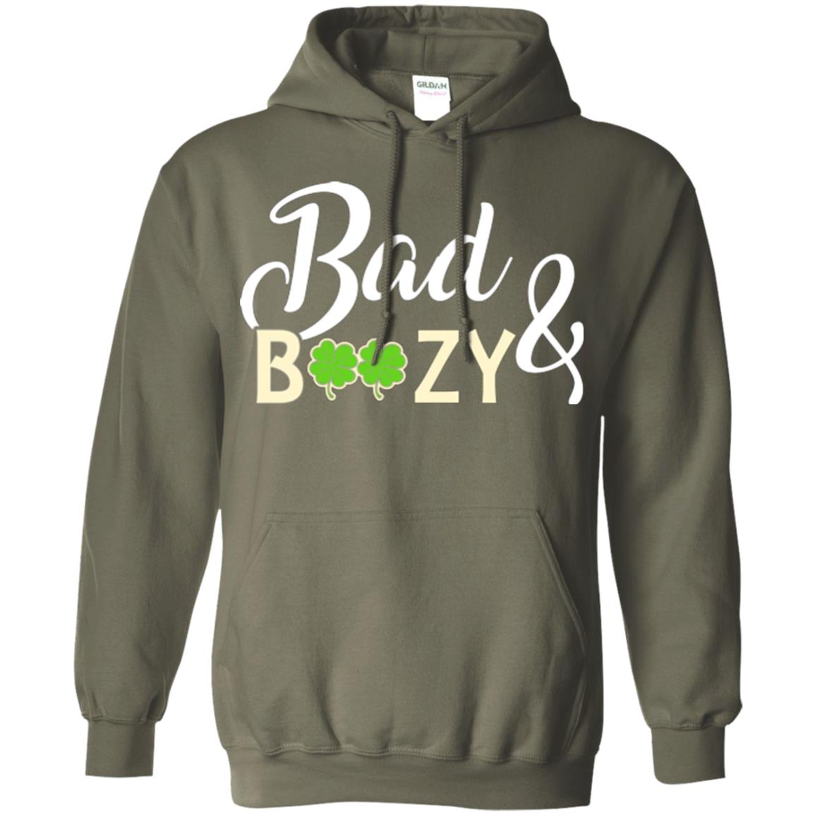 Saint Patrick's Day T-shirt Bad And Boozy Shamrock Military Green