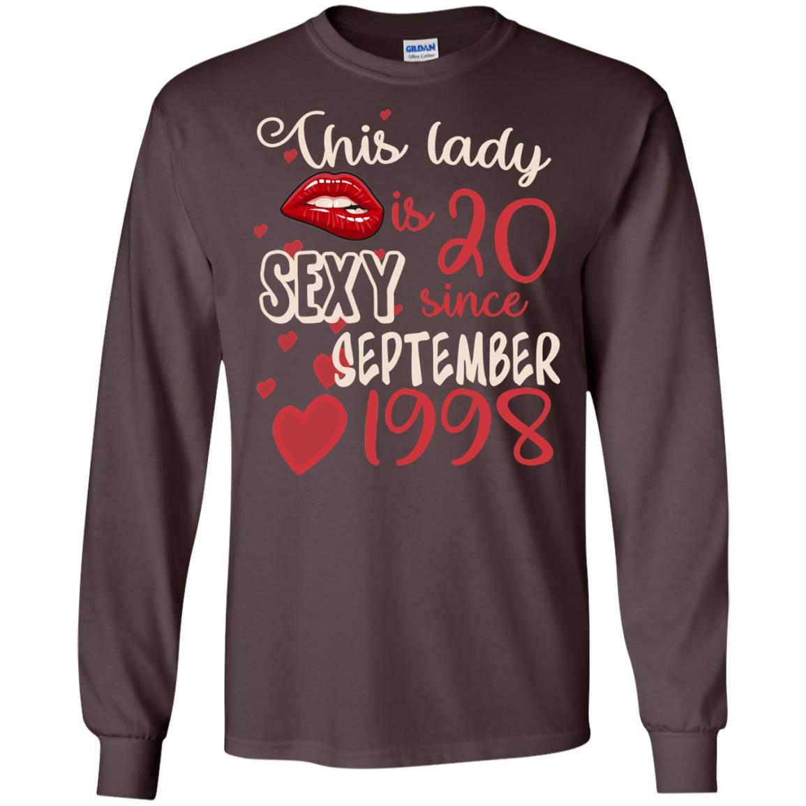 This Lady Is 20 Sexy Since September 1998 20th Birthday Shirt For September Womens Dark Chocolate