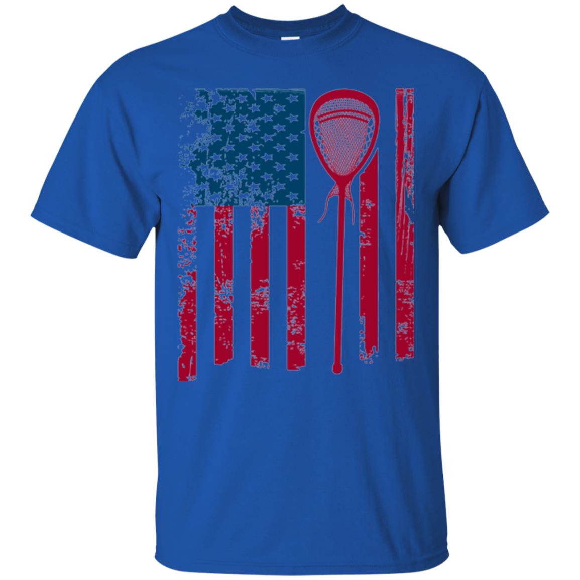 Lacrosse Player T-shirt Lacrosse American Flag Stick Royal