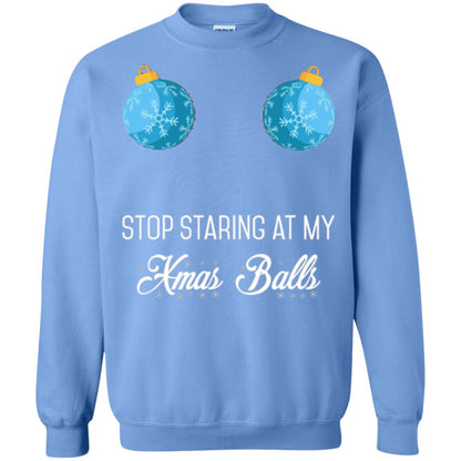 Christmas T-shirt Stop Staring At My Xmas Balls Carolina Blue