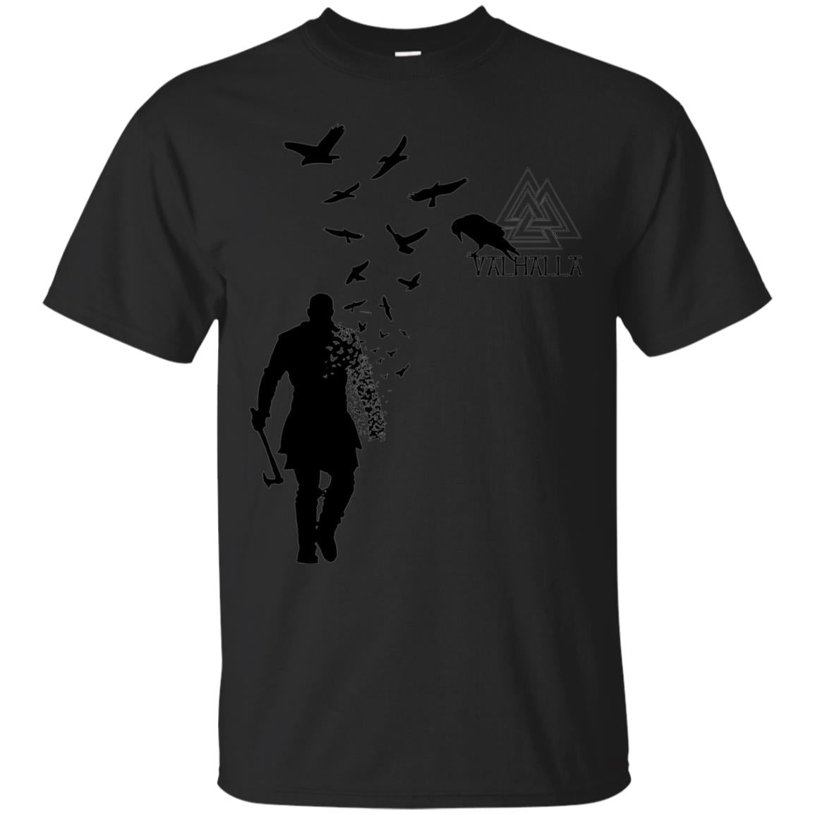 Vikings Axe Ragnar Lothbrok Flock Of Ravens Valhalla Symbol T-shirt Black