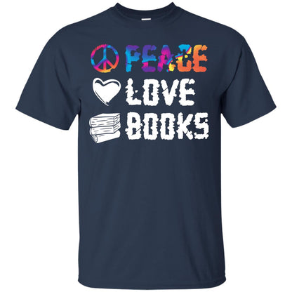 Peace Love Books Best Reading Shirt For Book Lover Navy