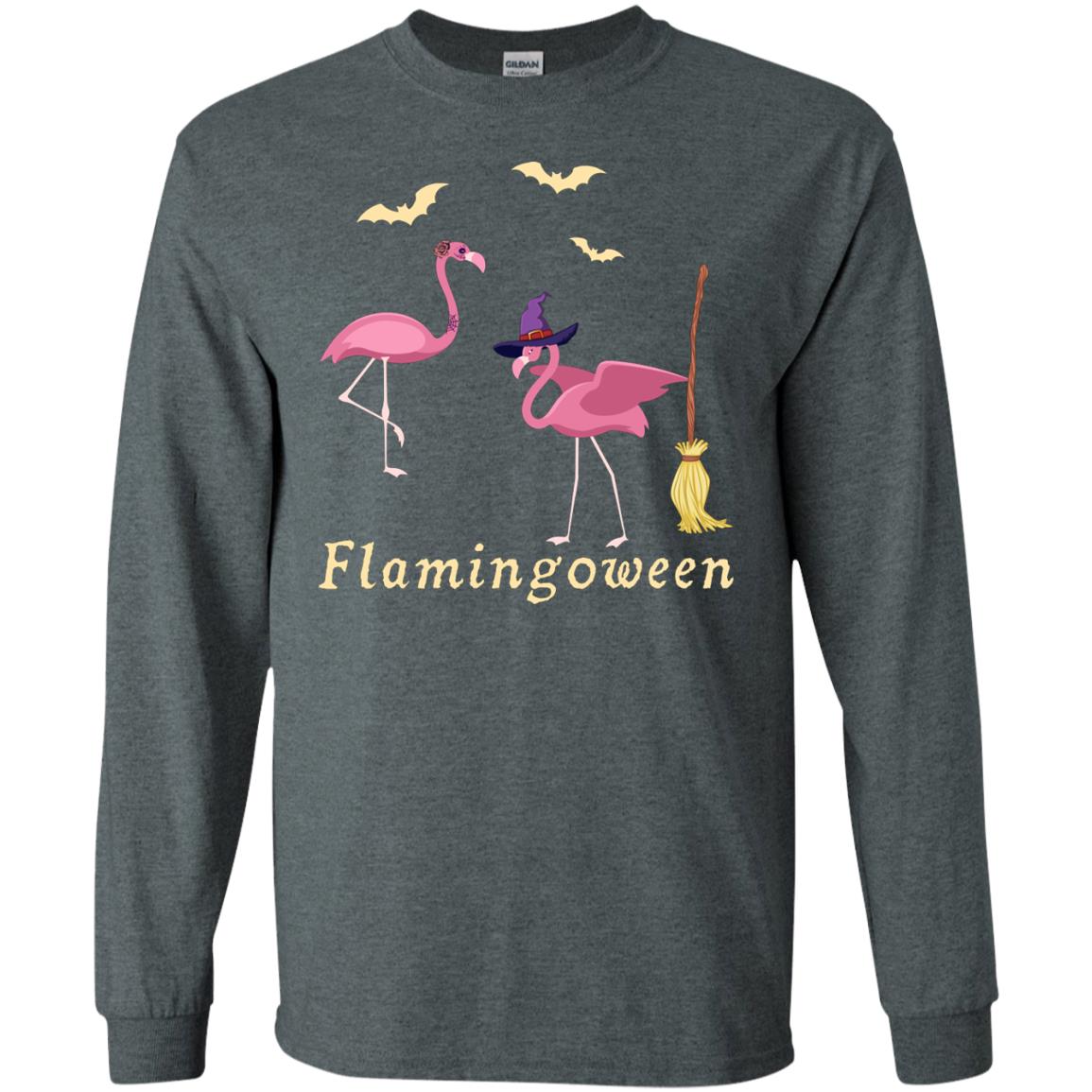 Flamingoween Flamingo Wicth Ride Stick Funny Quote On Haloween Gift Shirt Dark Heather