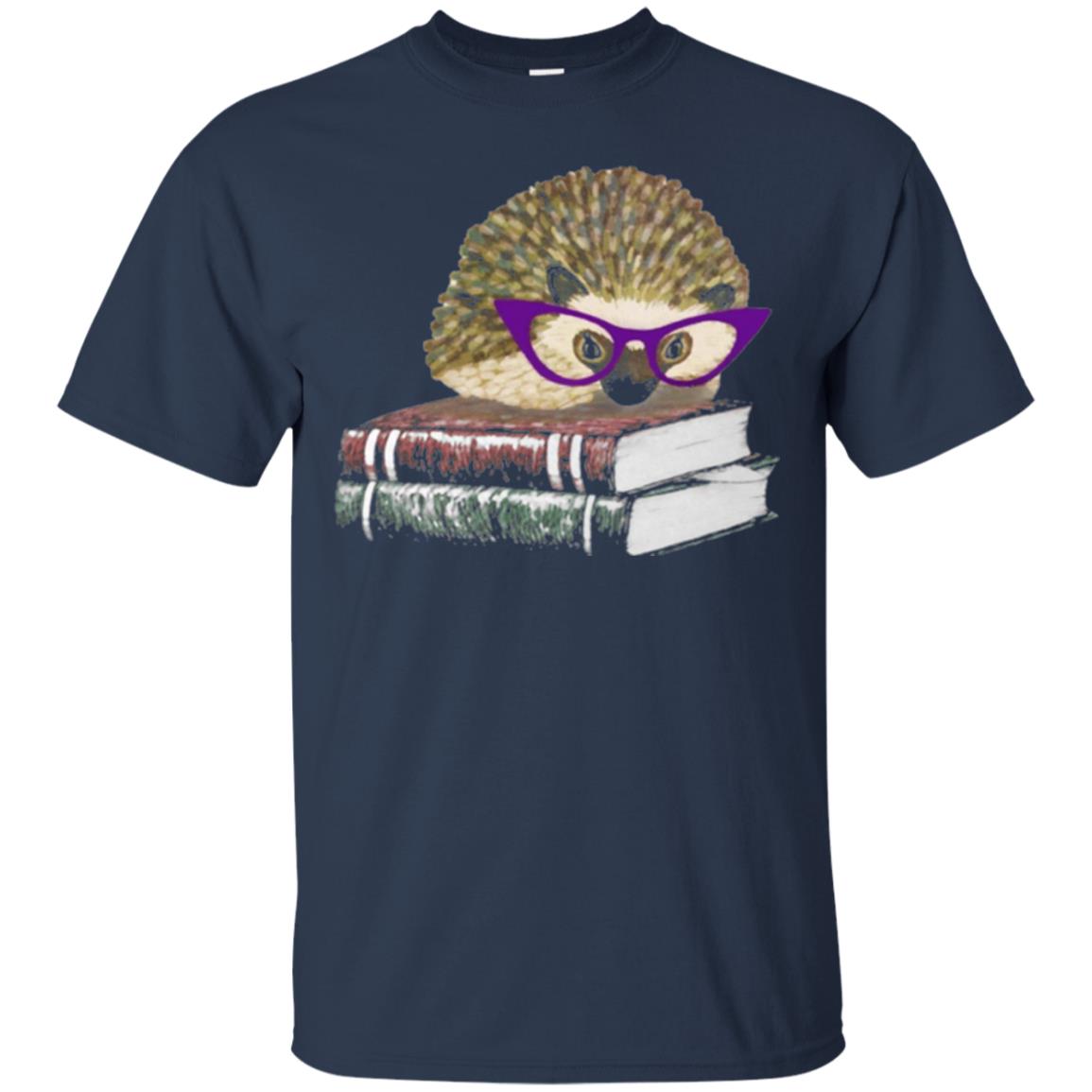 Adorable Hedgehog Book Nerd Gift Shirt Navy