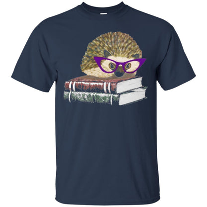 Adorable Hedgehog Book Nerd Gift Shirt Navy
