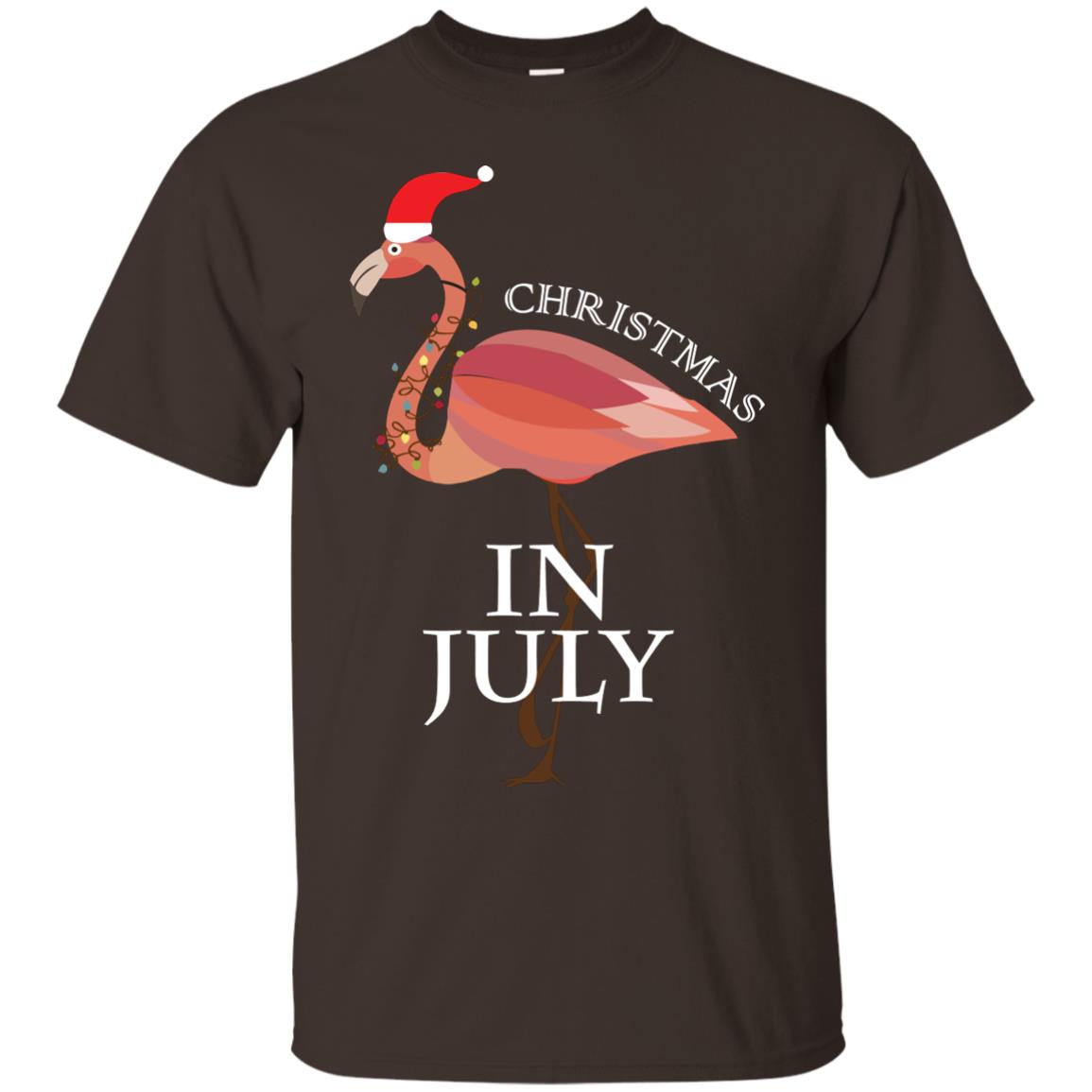 Flamingo With Santa_s Hat Christmas In July Xmas In Summer Shirt Dark Chocolate