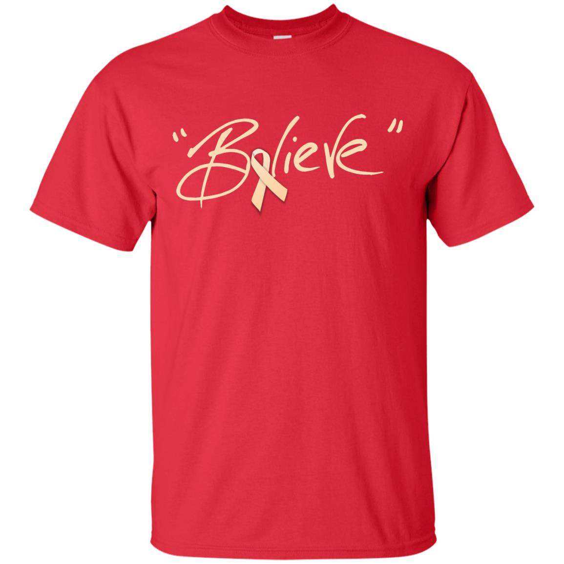 Uterine Cancer Awareness Shirt Peach Ribbon Believe Red