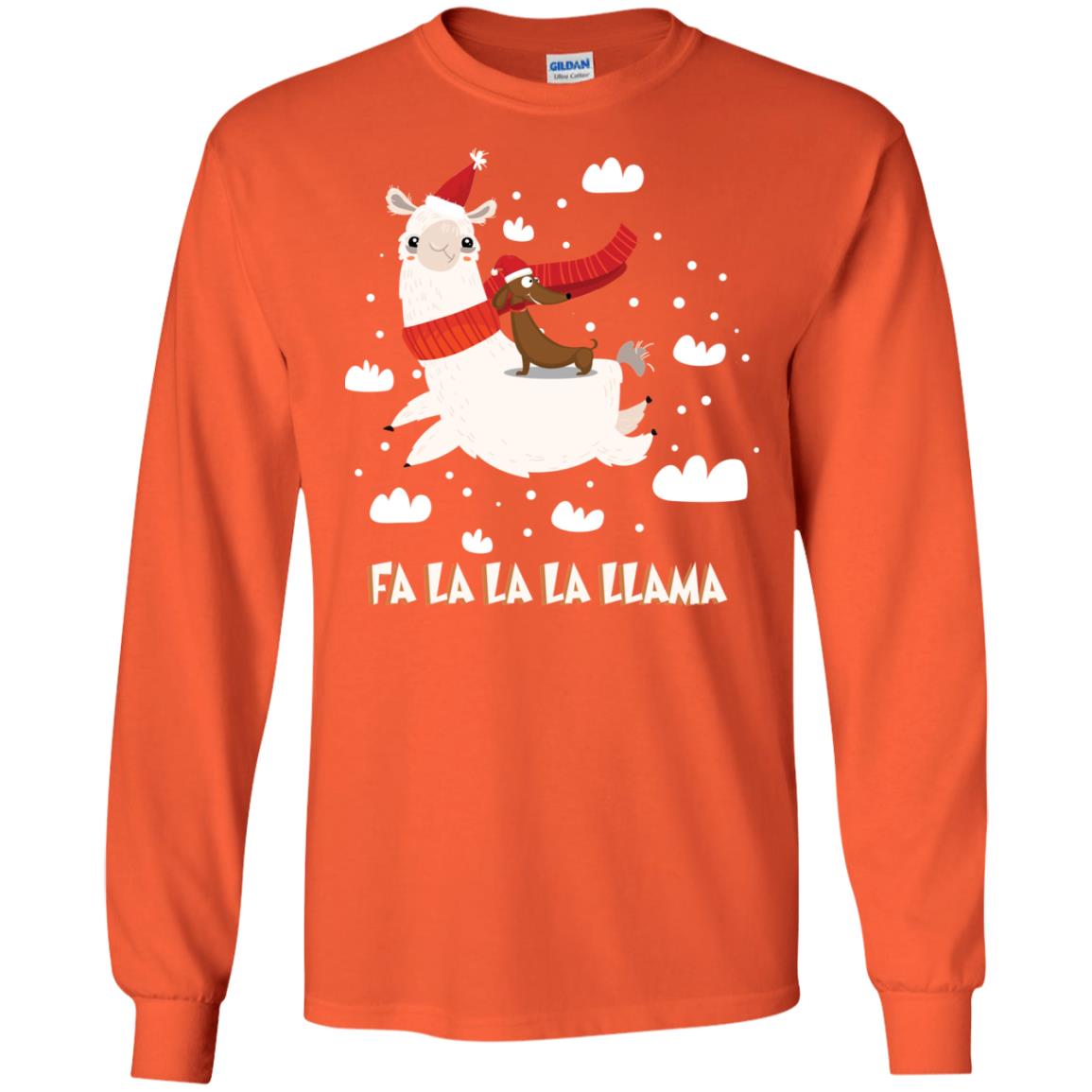 Fa La La La Llama With Dachshund X-mas Gift Shirt Orange