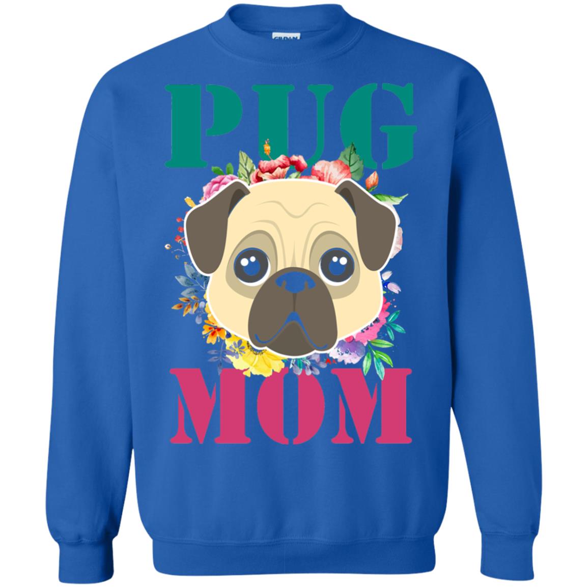 Floral Pug Mom T-shirt Puppy Pet Lover Royal