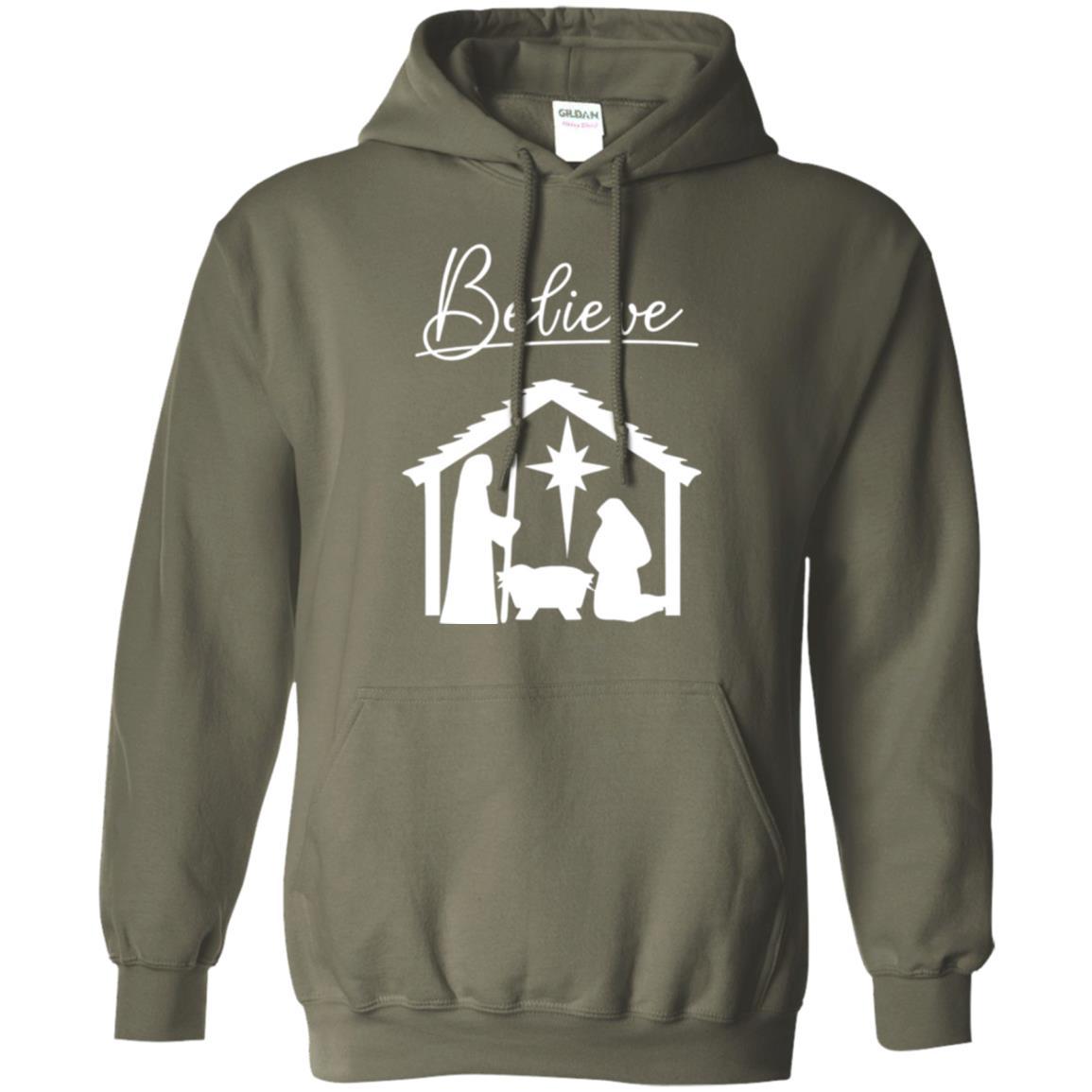 Christian Christmas T-shirt Believe Jesus Celebrate Military Green