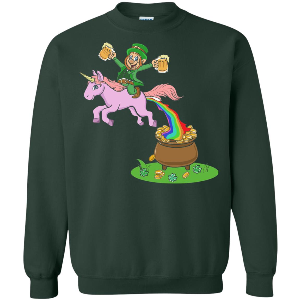 Leprechaun Riding A Unicorn Funny St Patricks Day T-shirt Forest Green