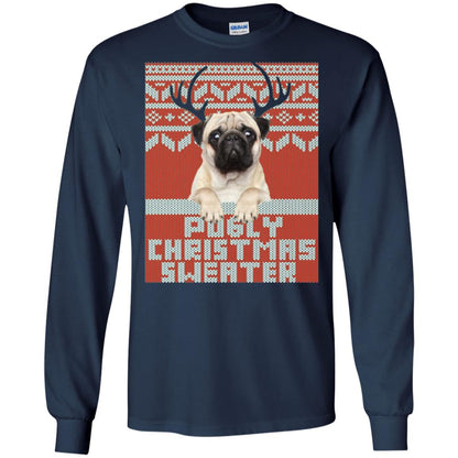 Dog Lovers T-shirt Pugly Christmas Sweater Navy