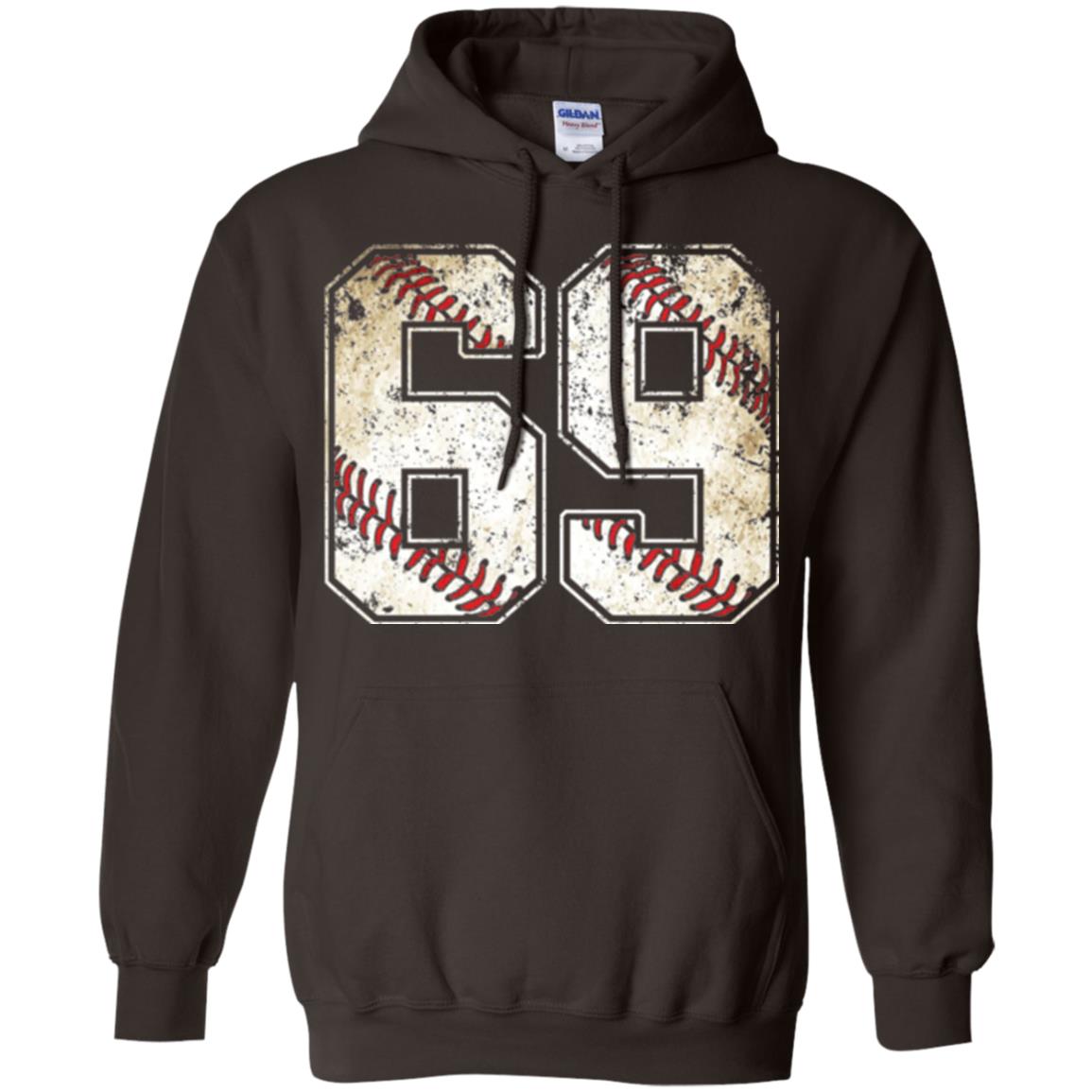 Baseball Player T-shirt Jersey Number 69 Retro Vintage Dark Chocolate