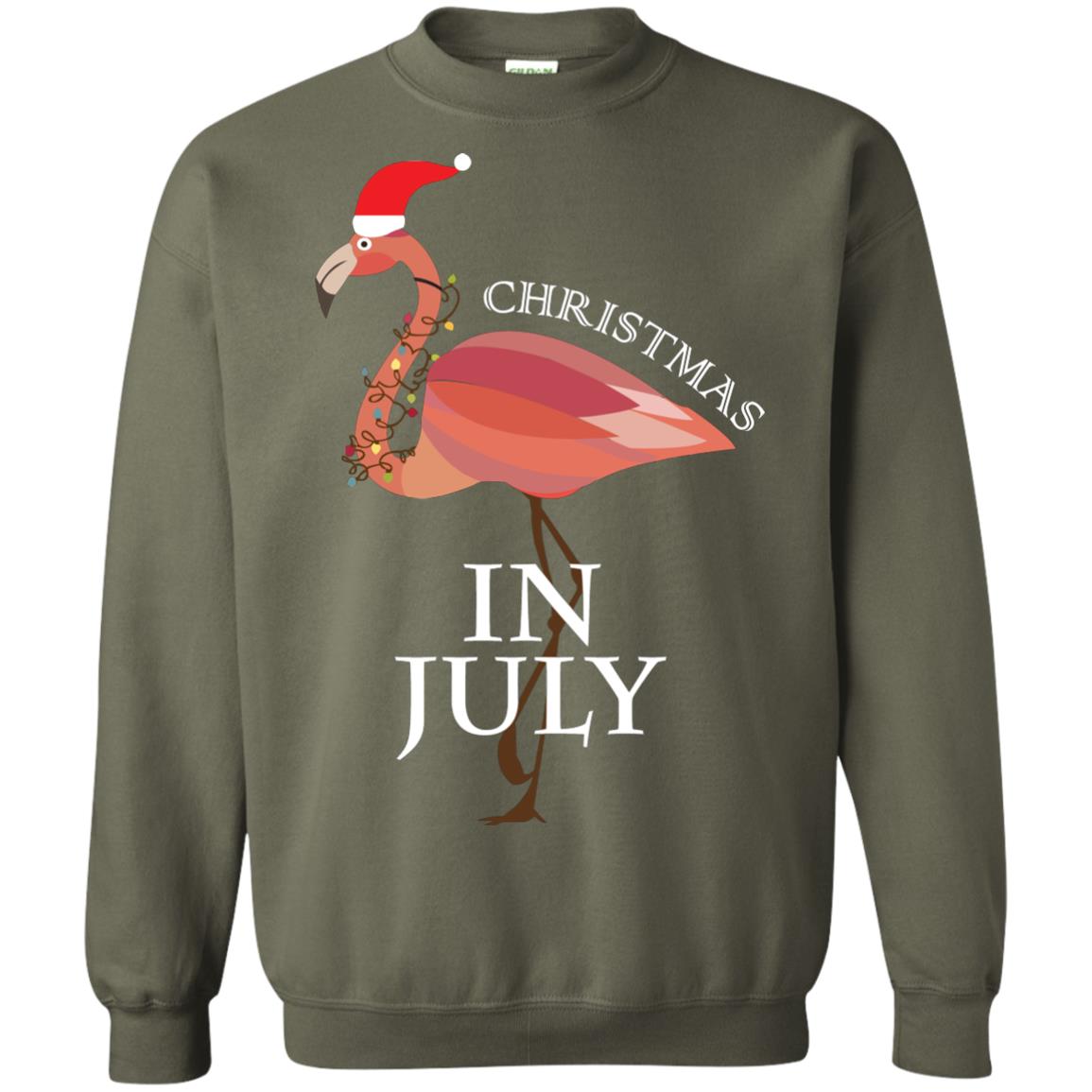 Flamingo With Santa_s Hat Christmas In July Xmas In Summer Shirt Military Green