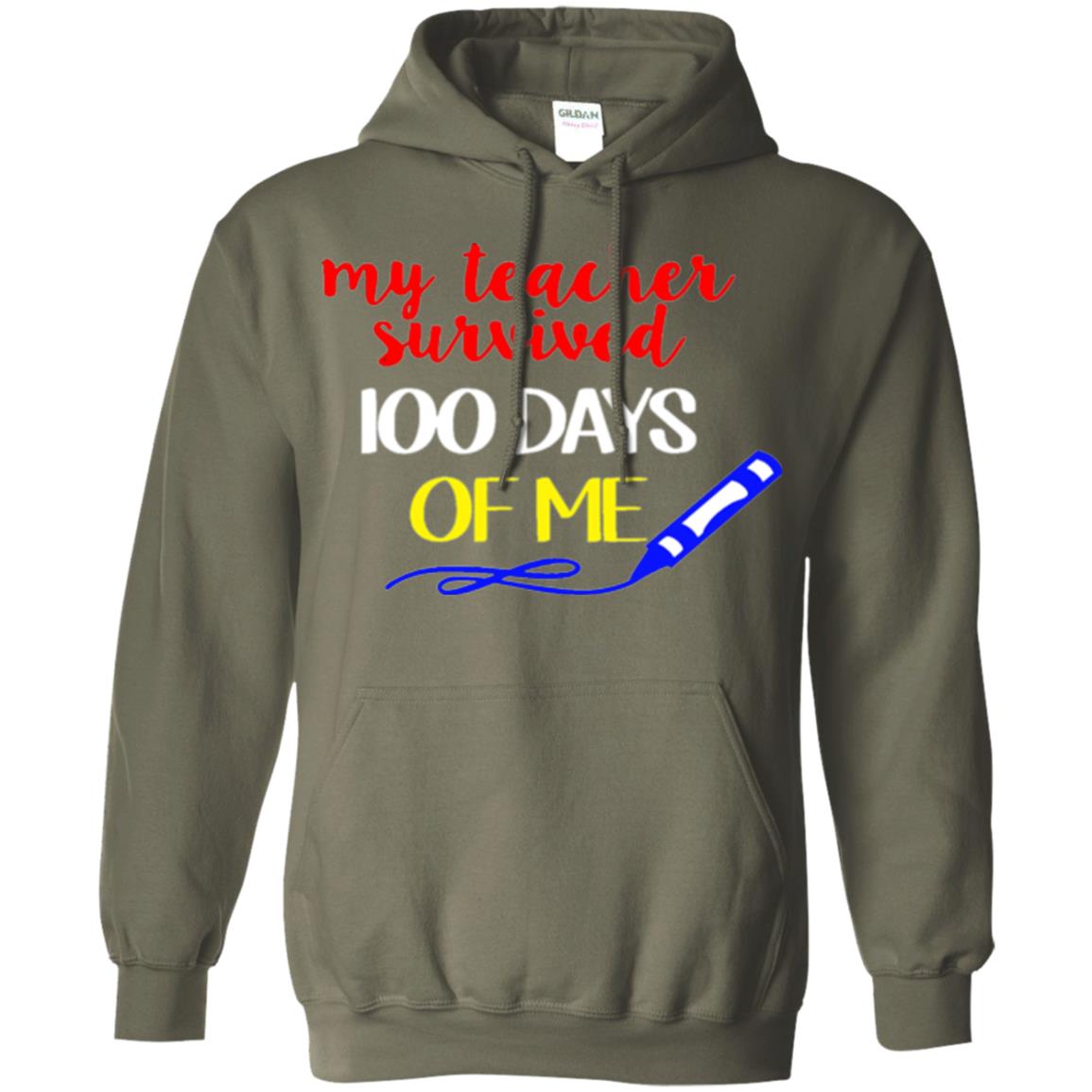 Student T-shirt My Teacher Survived 100 Days Of Me Military Green