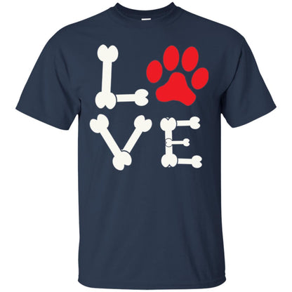 Love My Dog Red Pawprint Dog Bones T-shirt Navy