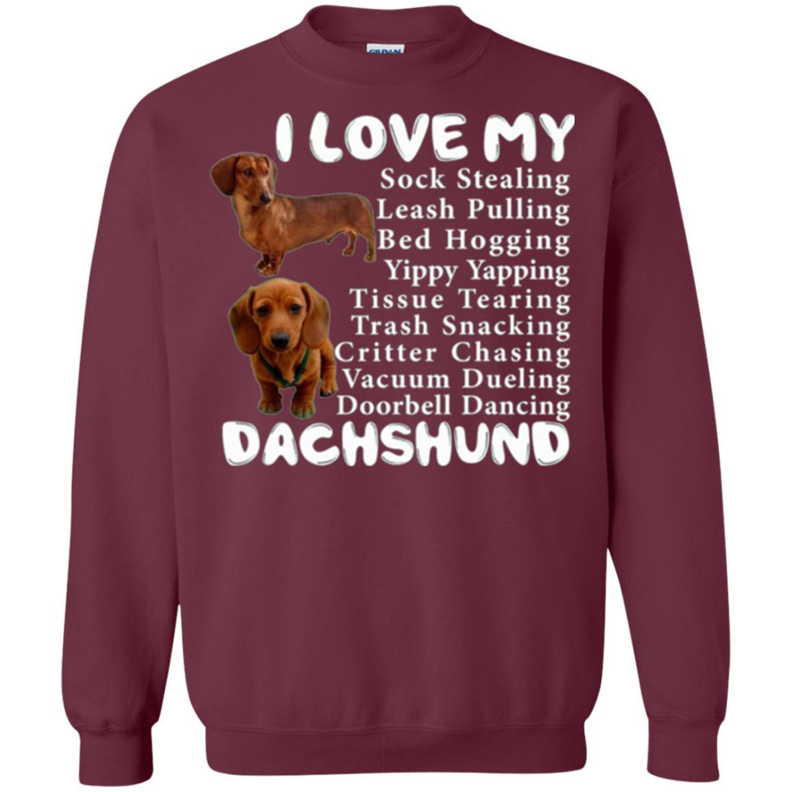 Dachshund T-shirt Sock Stealing Bed Hogging Maroon