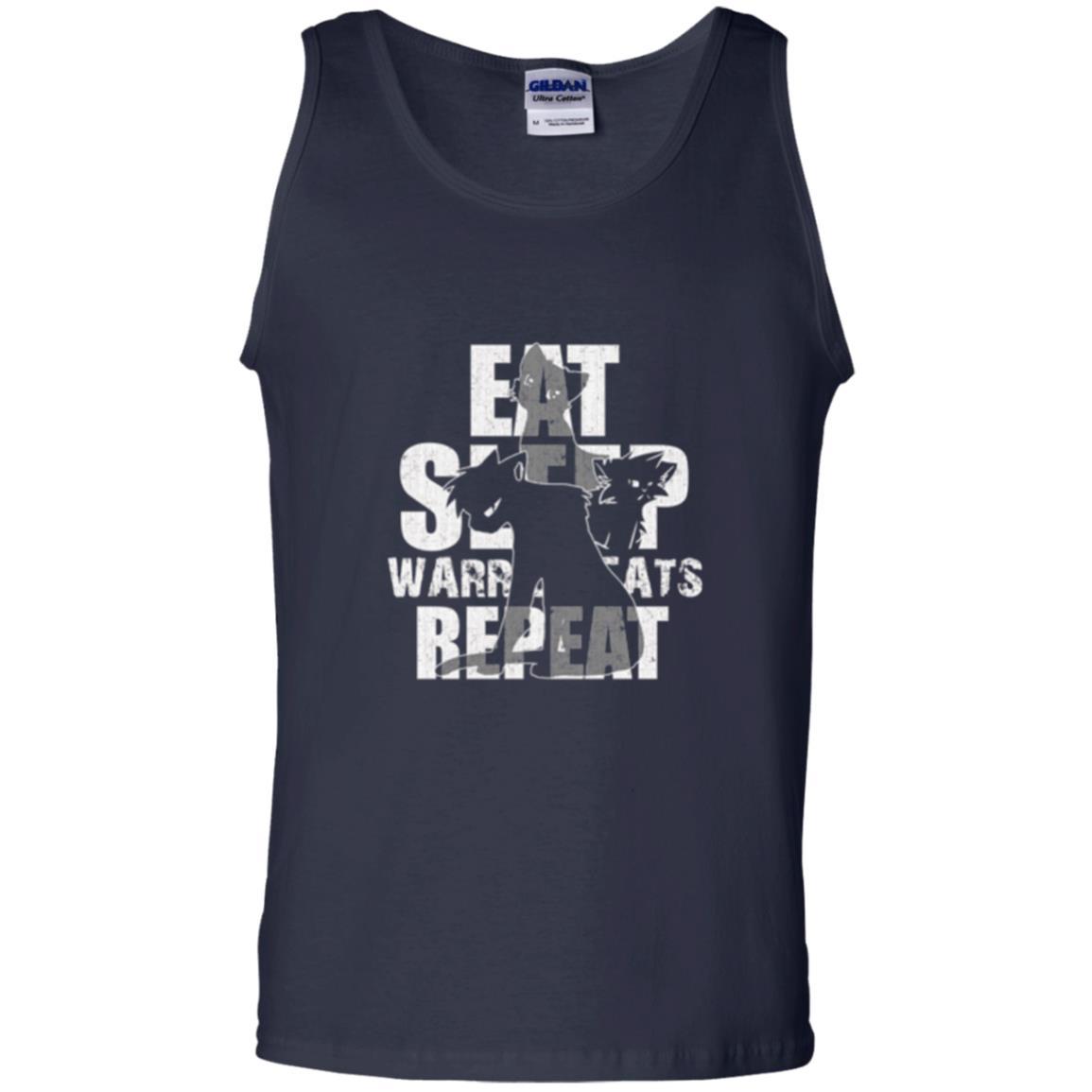 Cat Lover T-shirt Eat Sleep Warrior Cats Repeat Navy