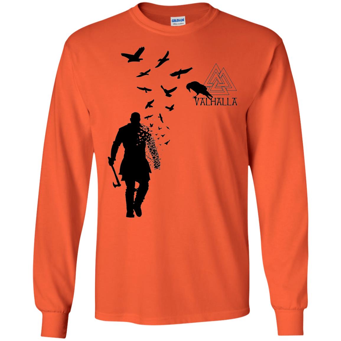 Vikings Axe Ragnar Lothbrok Flock Of Ravens Valhalla Symbol T-shirt Orange