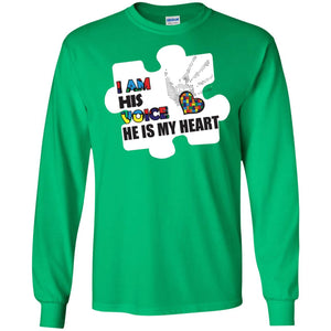 I Am His Voice He Is My Heart Autism Awareness Gift ShirtG240 Gildan LS Ultra Cotton T-Shirt