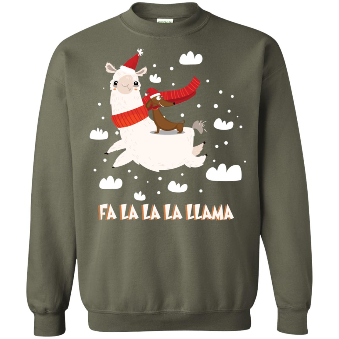 Fa La La La Llama With Dachshund X-mas Gift Shirt Military Green