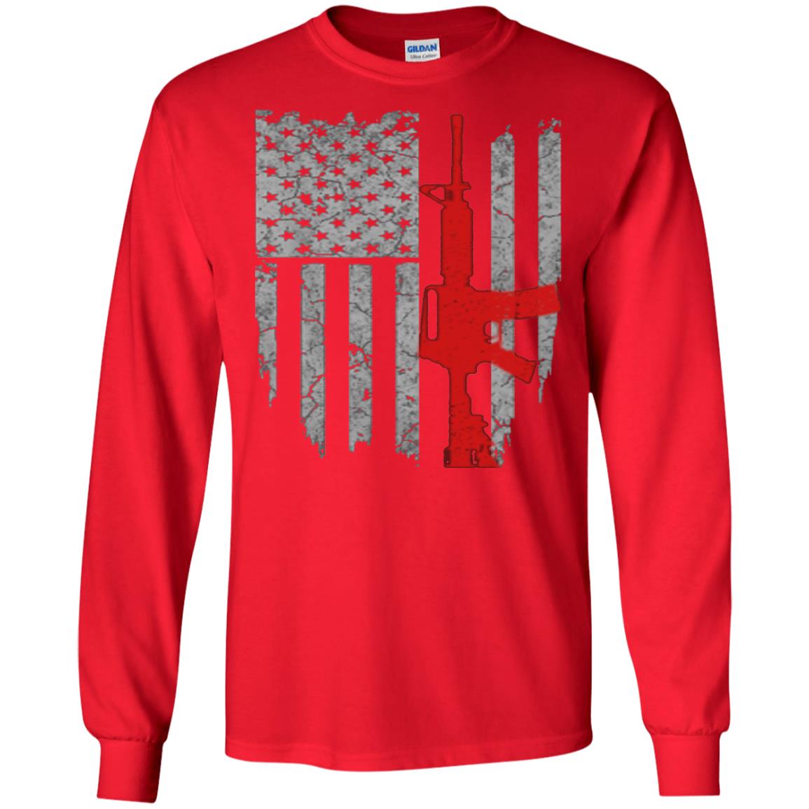 Hunting Lover T-shirt Gun Usa Flag Red