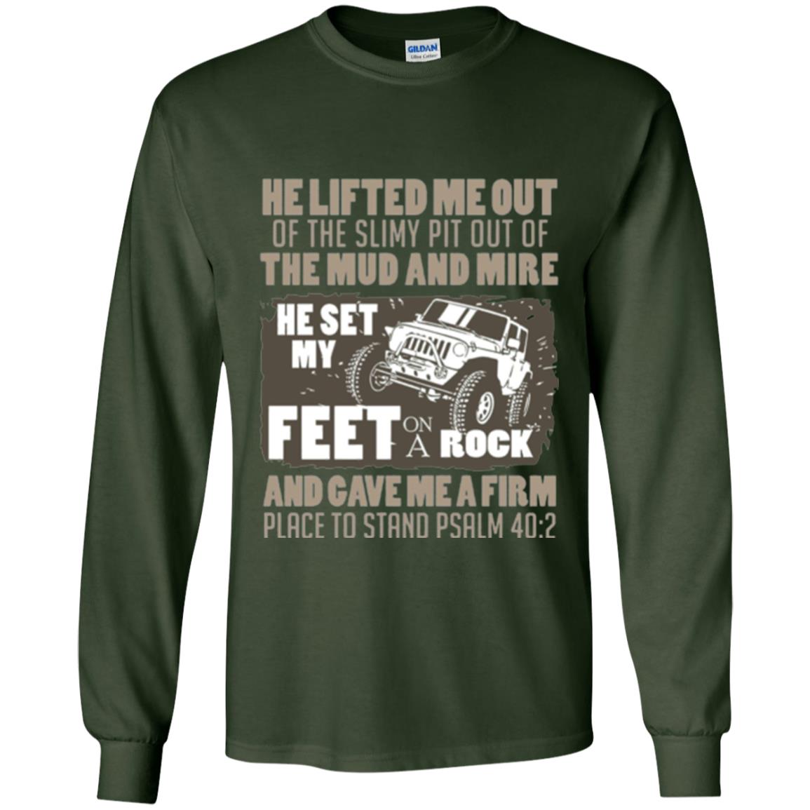 Christian T-shirt He Set My Feet On A Rock He Is My Jeep Forest Green