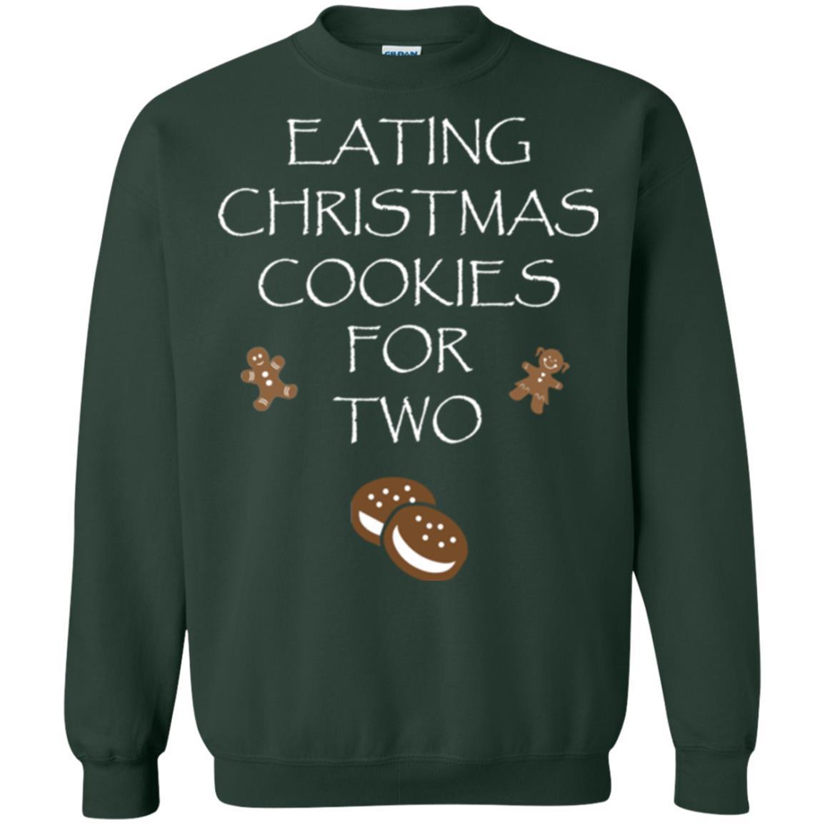 Christmas T-shirt Eating Christmas Cookies For Two Forest Green