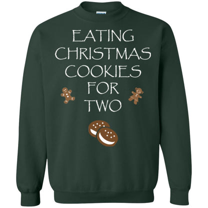Christmas T-shirt Eating Christmas Cookies For Two Forest Green