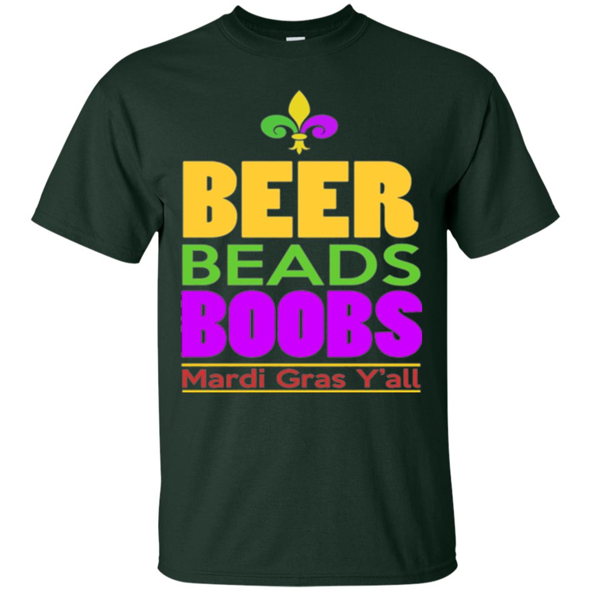 Mardi Gras T-shirt Beer Beads Boobs Forest Green