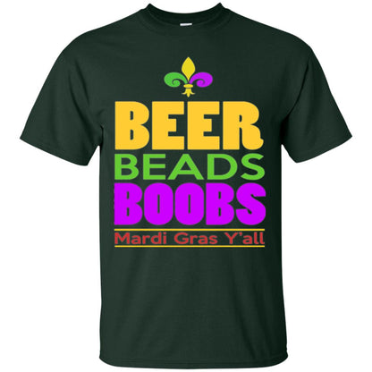 Mardi Gras T-shirt Beer Beads Boobs Forest Green